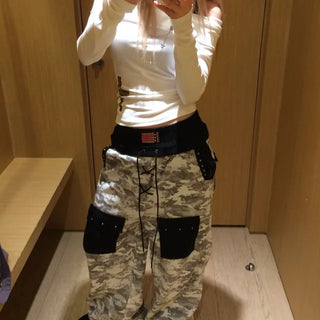 Front laceup marbling pants