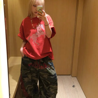 Camo red three line pants