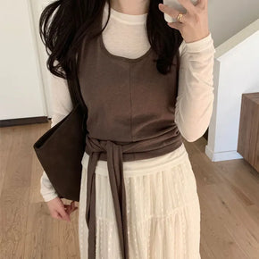 Halter Sleeveless + Layered Long Sleeve T-shirt Set
