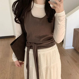Halter Sleeveless + Layered Long Sleeve T-shirt Set