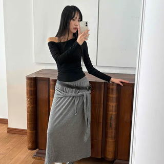 Shirred Banded Peplum Layered Maxi Skirt