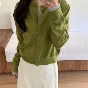 Button Detail Round Knit Cardigan
