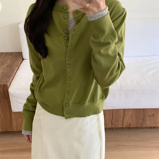 Button Detail Round Knit Cardigan