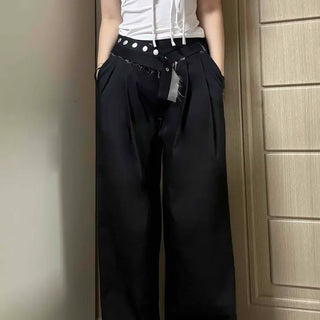 Vintage Belted Pintuck Slacks Long Pants