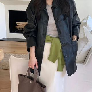 High-Quality Oversized Half Leather Jacket