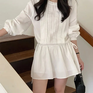 Pintuck String Layered Tiered Mini Dress