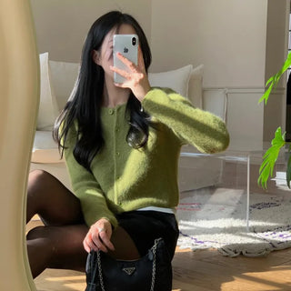 Jueve Angora Hairy Crop Knit Cardigan