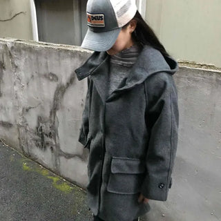 Flap Pocket Loose Fit Button Hooded Coat