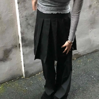 Asymmetrical Pleated Skirt Straight Pants