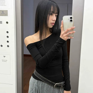 Modern One-Shoulder Slim Long Sleeve T-shirt