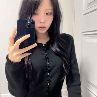 Midnight Ruffle Knit Cardigan