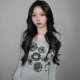 Vintage Flower Graphic Semi-See-through Long Sleeve Tee