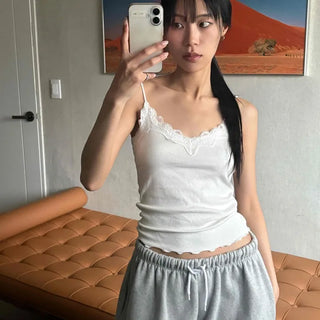 Lace-trimmed V-neck Sleeveless Top