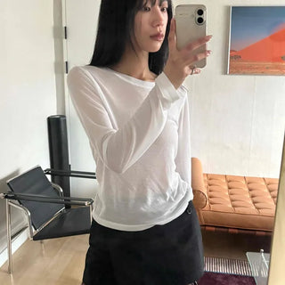 Airy Tencel Round Neck Long Sleeve T-shirt