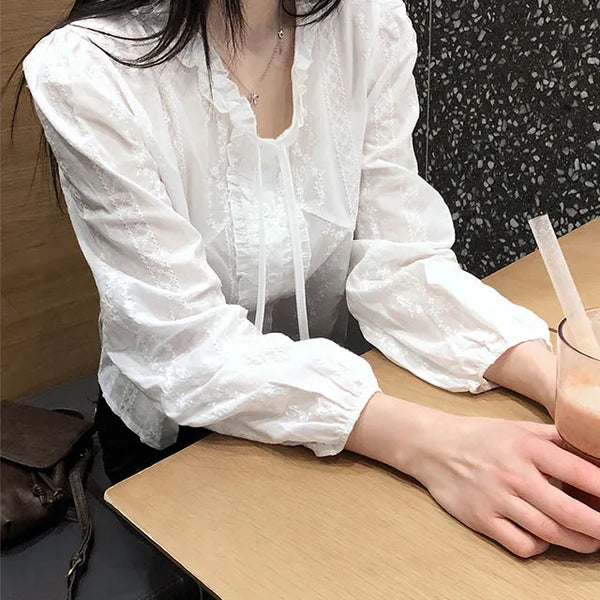 Chiro Delicate Frill Strap Cotton Blouse
