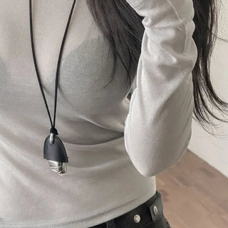 Cerif Leather Pendant Long Necklace
