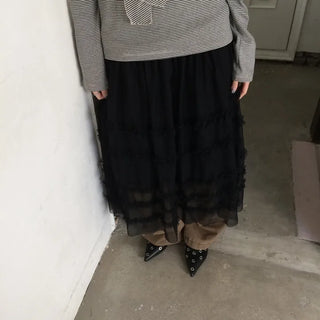 Frilled See-through Long Skirt