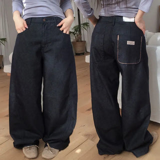 Slope cut denim wide pants
