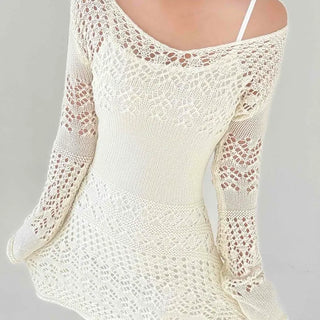 Off-shoulder beach crochet knit dress
