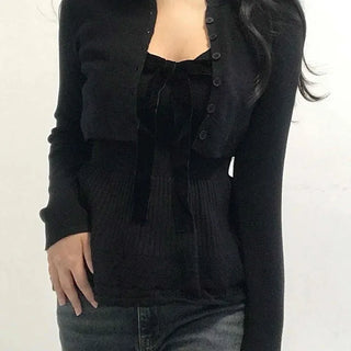 Lace-up Front Tie Slim Button Cardigan