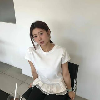 Soft Peplum Layered Slim Fit Short Sleeve Tee