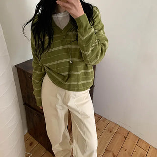 Ollin Cashmere Striped V-neck Knit