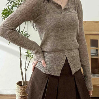 Bustier Slit Knit Cardigan Set
