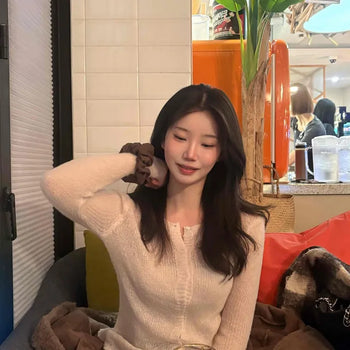 Feminine Knit Sleeveless U-Neck Slim Long Sleeve Cardigan Set