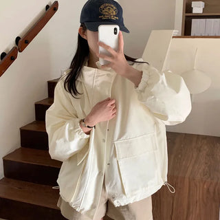 Oversized Drawstring Field Jumper Hooded Windbreaker Jacket