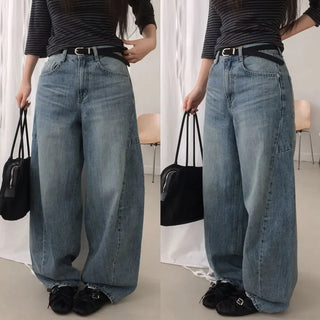 Warp cut denim wide pants