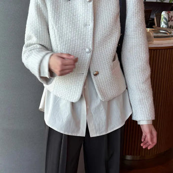 26SS Collarless Tweed Round Jacket
