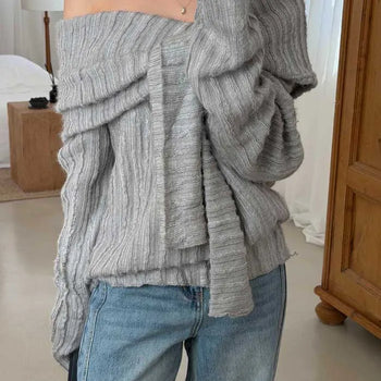 26SS Valentine Ribboned Off-shoulder Knit