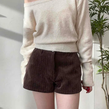 Daily Boat Neck One-Shoulder Sleeve Button Knit