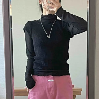 Wave Turtleneck Short Sleeve Knit Long Sleeve T-shirt Set