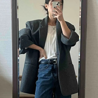 Tailored Shoulder Pad Boxy Single Button Jacket