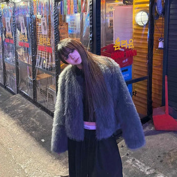 Street Fluffy Fur Oversized Crop Jacket