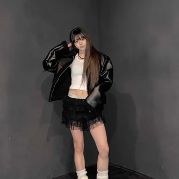 See-through Lace Tiered Mini Shorts