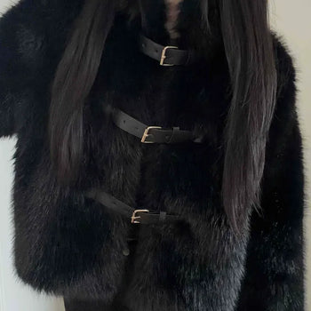 Puppy fur metal buckle jacket