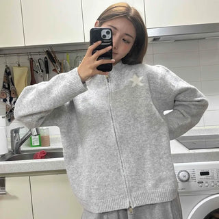 Star Loose Knit Two-Way Zip-Up