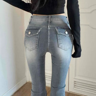 Hip Pad Gradient Wash Bootcut Denim Pants