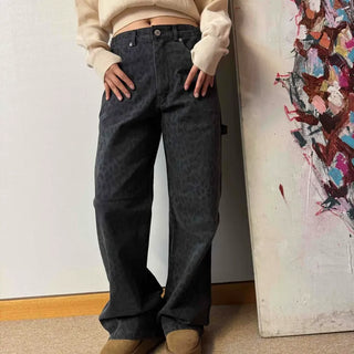 Vintage Leopard Denim Straight Pants