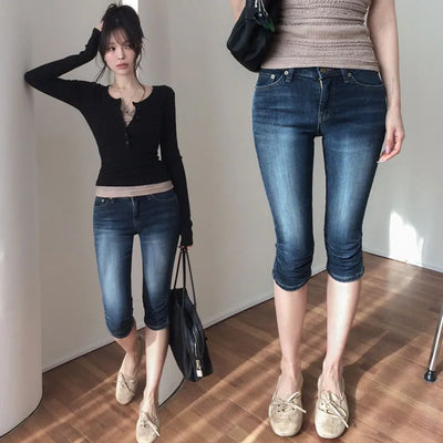 Worklin Shirred 3/4 Length Capri Denim Pants