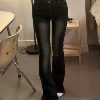 Unique Washed High-Waisted Bootcut Denim Pants