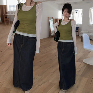 Married non-faded denim long skirt