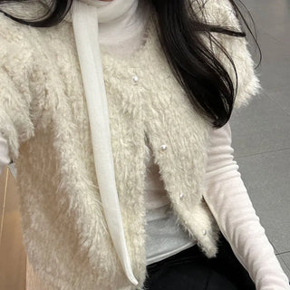 Anns Women's Inner Long Sleeve Scarf Tie Layered Slim Fit T-shirt