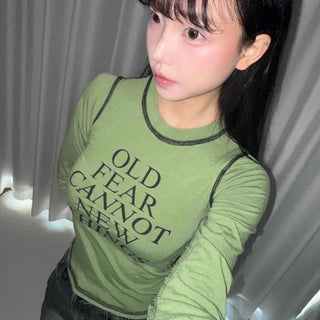 Lettering Contrast Stitch Slim Fit Long Sleeve T-shirt