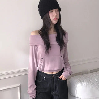 NT Studded Off-Shoulder Hooded Sweatshirt