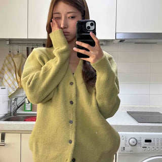 Fluffy V-neck Oversized Cardigan