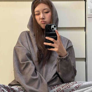 Suede Oversized Snap Hoodie