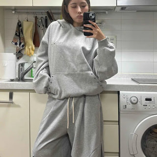 Minimal Basic Studded Oversized Double-Fleece Hoodie